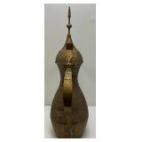 Very Large Heavy Etched Brass Antique Middle Eastern Dallah Coffee/Tea Pot Arabic 31" Tall