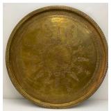 Very Large 30 1/4" Heavy Etched Brass Serving Tray Arabic
