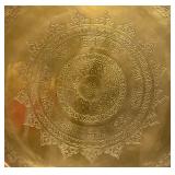 Very Large 30 1/4" Heavy Etched Brass Serving Tray Arabic