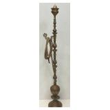 Huge Antique Middle Eastern Arabian Etched Brass Hookah Pipe 55" Tall Multi-Colored With Corded Hose And Mouthpiece