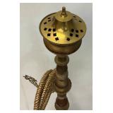 Huge Antique Middle Eastern Arabian Etched Brass Hookah Pipe 55" Tall Multi-Colored With Corded Hose And Mouthpiece