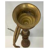 Huge Antique Middle Eastern Arabian Etched Brass Hookah Pipe 55" Tall Multi-Colored With Corded Hose And Mouthpiece