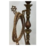 Huge Antique Middle Eastern Arabian Etched Brass Hookah Pipe 55" Tall Multi-Colored With Corded Hose And Mouthpiece