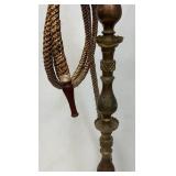 Huge Antique Middle Eastern Arabian Etched Brass Hookah Pipe 55" Tall Multi-Colored With Corded Hose And Mouthpiece