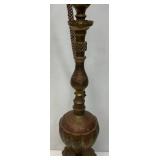 Huge Antique Middle Eastern Arabian Etched Brass Hookah Pipe 55" Tall Multi-Colored With Corded Hose And Mouthpiece