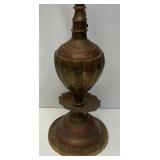 Huge Antique Middle Eastern Arabian Etched Brass Hookah Pipe 55" Tall Multi-Colored With Corded Hose And Mouthpiece