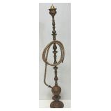 Huge Antique Middle Eastern Arabian Etched Brass Hookah Pipe 55" Tall Multi-Colored With Corded Hose And Mouthpiece