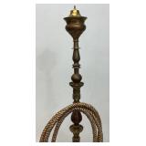 Huge Antique Middle Eastern Arabian Etched Brass Hookah Pipe 55" Tall Multi-Colored With Corded Hose And Mouthpiece
