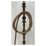Huge Antique Middle Eastern Arabian Etched Brass Hookah Pipe 55" Tall Multi-Colored With Corded Hose And Mouthpiece