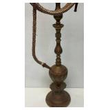Huge Antique Middle Eastern Arabian Etched Brass Hookah Pipe 55" Tall Multi-Colored With Corded Hose And Mouthpiece