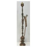 Huge Antique Middle Eastern Arabian Etched Brass Hookah Pipe 55" Tall Multi-Colored With Corded Hose And Mouthpiece