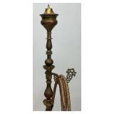 Huge Antique Middle Eastern Arabian Etched Brass Hookah Pipe 55" Tall Multi-Colored With Corded Hose And Mouthpiece