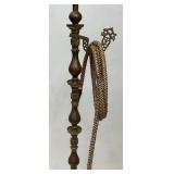 Huge Antique Middle Eastern Arabian Etched Brass Hookah Pipe 55" Tall Multi-Colored With Corded Hose And Mouthpiece