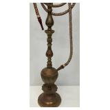 Huge Antique Middle Eastern Arabian Etched Brass Hookah Pipe 55" Tall Multi-Colored With Corded Hose And Mouthpiece
