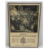 20" x 30" Framed Behind Glass Wartime United States Food Administration "War Rages In France, We Must Feed Them" Poster