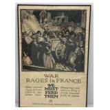 20" x 30" Framed Behind Glass Wartime United States Food Administration "War Rages In France, We Must Feed Them" Poster