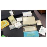 lot of microscope, slides, preparing sets, plastic slides, and carrying cases