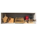 shelf of test tube holders, 11 various in lot
