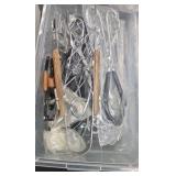 tote of tweezers and crucible tongs