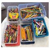 large lot of crayons, colored pencils and markers