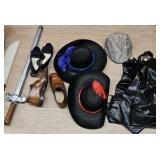 plastic tote of costume accessories