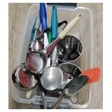 bucket of kitchen utensils