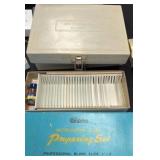 lot of microscope, slides, preparing sets, plastic slides, and carrying cases