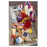 material scraps, buttons, ribbon and trim