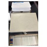 lot of microscope, slides, preparing sets, plastic slides, and carrying cases