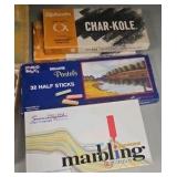 assorted pastels and charcoal
