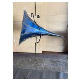 Excellent Antique Blue Metal Gramophone Horn by TT Company