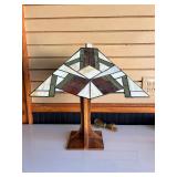 Deco Stained Glass Tiffany Style Table Lamp w/Matching Art Deco Wood Base