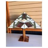 Deco Stained Glass Tiffany Style Table Lamp w/Matching Art Deco Wood Base