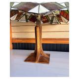 Deco Stained Glass Tiffany Style Table Lamp w/Matching Art Deco Wood Base