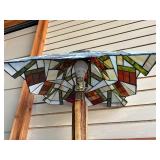 Deco Stained Glass Tiffany Style Table Lamp w/Matching Art Deco Wood Base