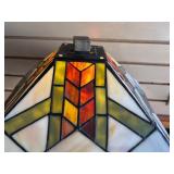 Deco Stained Glass Tiffany Style Table Lamp w/Matching Art Deco Wood Base