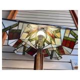 Deco Stained Glass Tiffany Style Table Lamp w/Matching Art Deco Wood Base