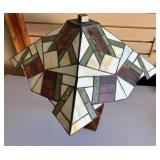 Deco Stained Glass Tiffany Style Table Lamp w/Matching Art Deco Wood Base