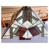 Deco Stained Glass Tiffany Style Table Lamp w/Matching Art Deco Wood Base