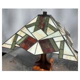 Deco Stained Glass Tiffany Style Table Lamp w/Matching Art Deco Wood Base