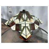 Deco Stained Glass Tiffany Style Table Lamp w/Matching Art Deco Wood Base