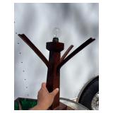 Lovely Orig Antique Arts & Crafts Oak Table Lamp w/Green Slag Glass Shade