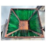 Lovely Orig Antique Arts & Crafts Oak Table Lamp w/Green Slag Glass Shade