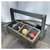 Vintage Wooden Carrier Box w/Croquet Balls