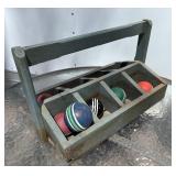 Vintage Wooden Carrier Box w/Croquet Balls