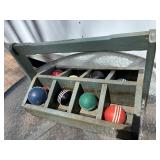 Vintage Wooden Carrier Box w/Croquet Balls
