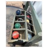 Vintage Wooden Carrier Box w/Croquet Balls