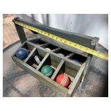 Vintage Wooden Carrier Box w/Croquet Balls