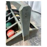 Vintage Wooden Carrier Box w/Croquet Balls