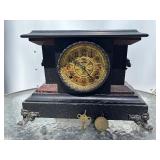 Ornate Antique Ingraham Mantel Clock w/Pendulum & Key